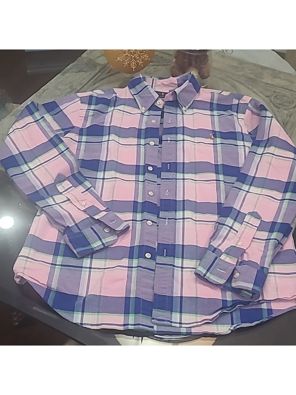 RALPH LAUREN MEN'S SLIM FIT SYRETCH OXFORD CHECKERED COLAR SHIRT M